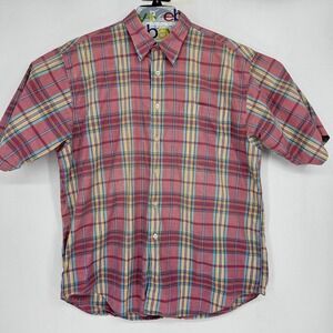 Vintage Christian Dior Shirt Mens Large Button Up Pink Plaid Monsieur USA